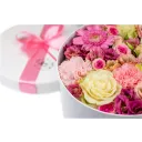 Box růžových květin zavřený